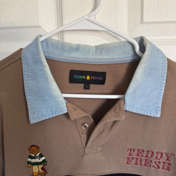 Teddy Fresh Blocked Rugby Long Sleeve Collar Shirt Size Large - Picture 3 of 4